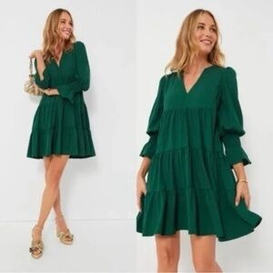 Pomander Place hunter green Kenzo smocked mini dress, size M